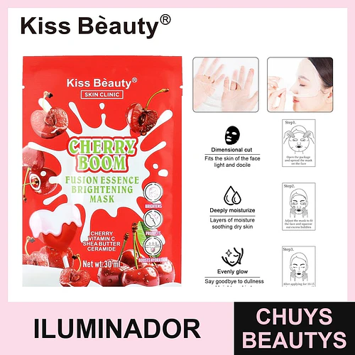 Mascarilla facial iluminadora Kiss Bèauty Cherry Boom con Vitamina C y Ceramida - Chuys Beautys | Chuys Beautys