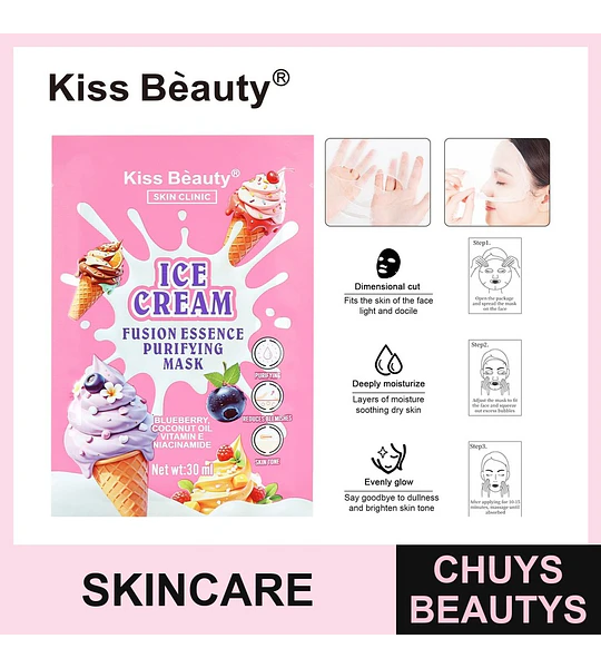Mascarilla facial purificante con esencia de helado Kiss Beauty