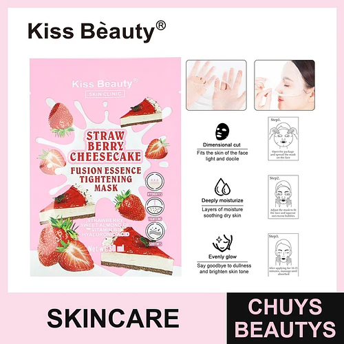 Mascarilla facial tensora de esencia Fresa Cheesecake Kiss Beauty - Chuys Beautys | Chuys Beautys