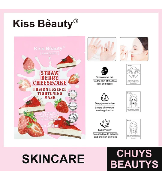 Mascarilla facial tensora de esencia Fresa Cheesecake Kiss Beauty