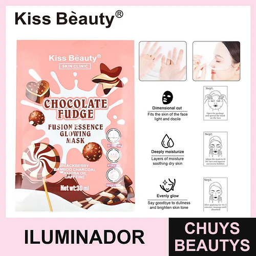 Mascarilla Facial Iluminadora Kiss Beauty Chocolate Fudge con Carbón y Cafeína - Chuys Beautys | Chuys Beautys