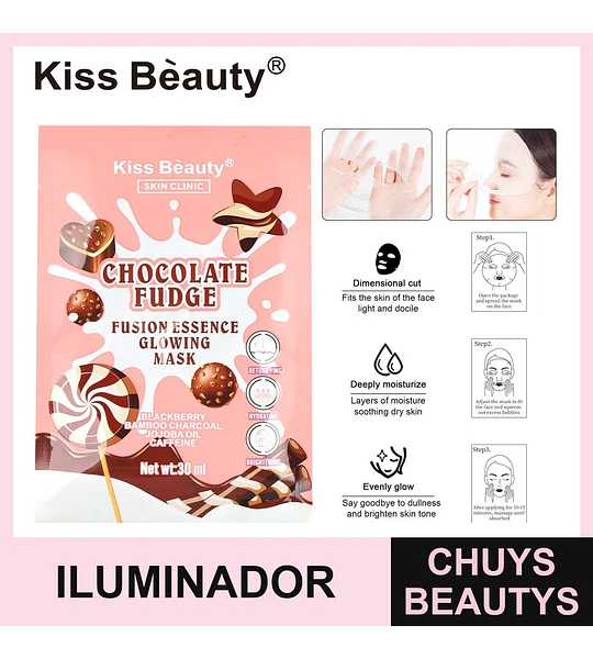 Mascarilla Facial Iluminadora Kiss Beauty Chocolate Fudge con Carbón y Cafeína