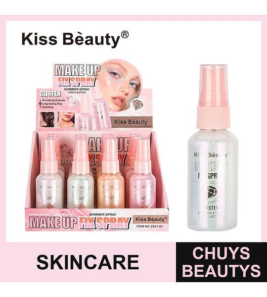 Spray fijador de maquillaje con brillo Kiss Beauty de larga duración e hidratante