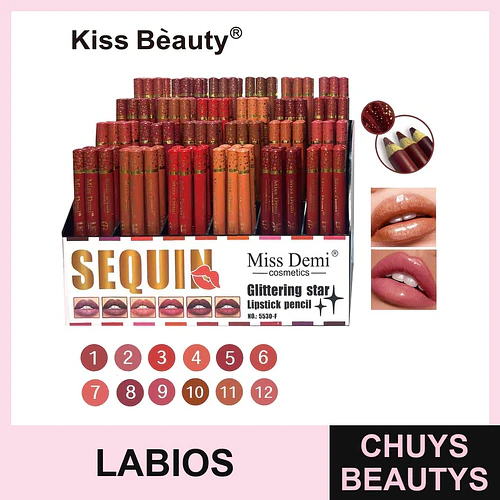 Labial Líquido Miss Demi Efecto Brillante Sequin con 12 Tonos Vibrantes - Chuys Beautys | Chuys Beautys