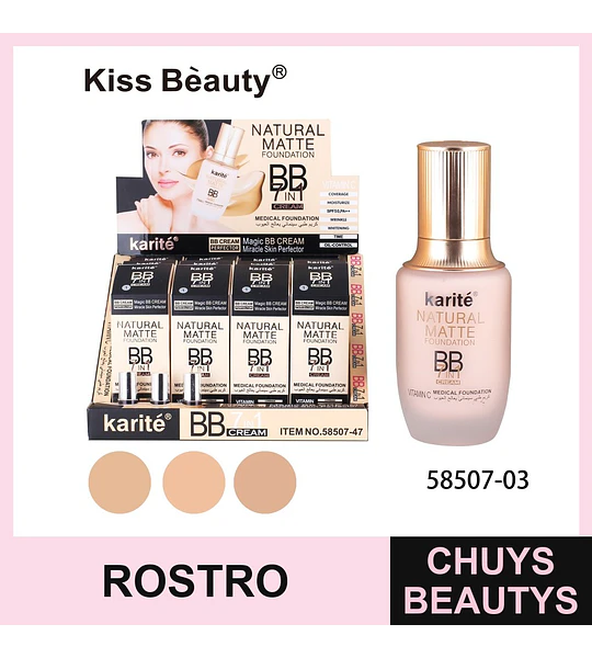 Base de Maquillaje Karité BB Cream 7 en 1 Natural Matte con Vitamina C y SPF50