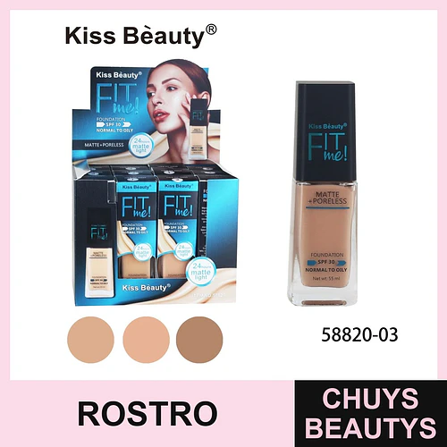 Base de maquillaje Kiss Beauty Fit Me Matte + Poreless SPF 30 para piel normal a grasa - Chuys Beautys | Chuys Beautys