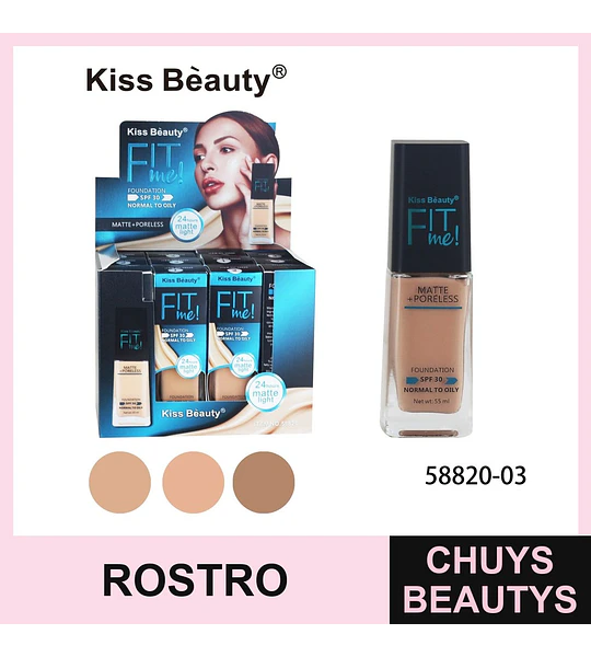 Base de maquillaje Kiss Beauty Fit Me Matte + Poreless SPF 30 para piel normal a grasa