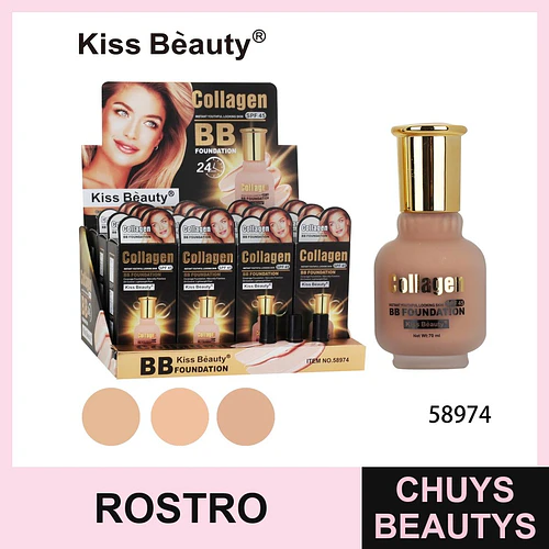 Kiss Beauty Collagen BB Foundation con SPF 45 y 24h de duración - Chuys Beautys | Chuys Beautys