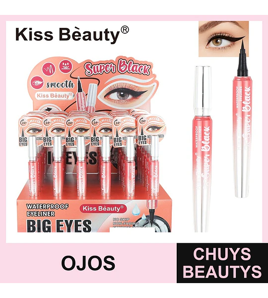 Eyeliner Líquido Super Negro Kiss Bèauty Waterproof Larga Duración