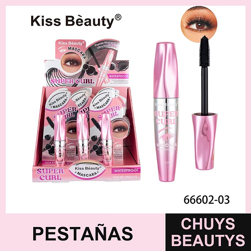 Máscara de Pestañas Super Curl Waterproof Kiss Beauty - Chuys Beautys | Chuys Beautys