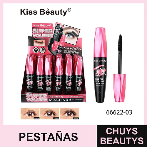 Máscara de Pestañas Súper Volumen Waterproof Kiss Beauty - Chuys Beautys | Chuys Beautys