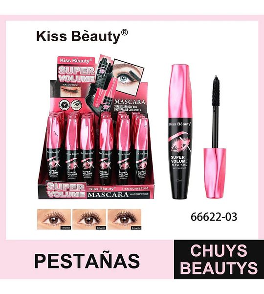 Máscara de Pestañas Súper Volumen Waterproof Kiss Beauty