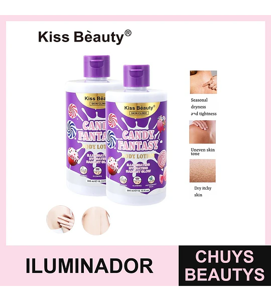 Loción corporal hidratante iluminadora Kiss Beauty Candy Fantasy