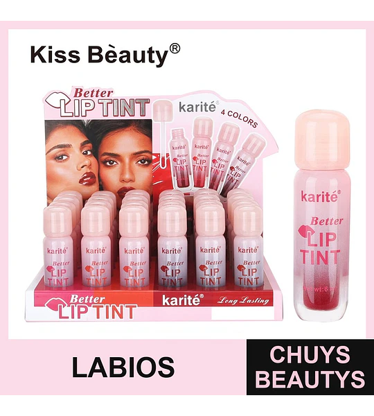Tinta de Labios Kiss Beauty Karité Better Lip Tint Larga Duración 4 Tonos