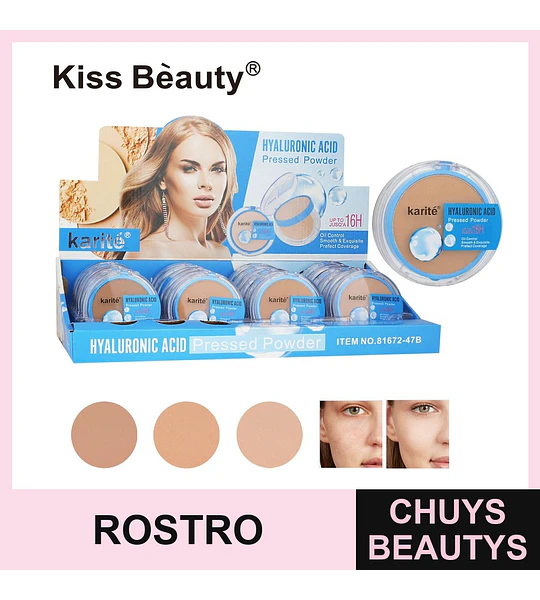 Polvo Compacto con Ácido Hialurónico Karité Kiss Beauty Larga Duración