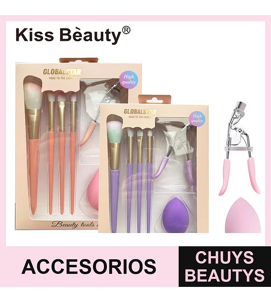 Set de brochas y accesorios de maquillaje Kiss Bèauty Globalstar tonos pastel