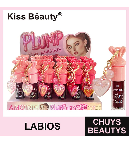 Brillo Labial Plump Hidratante Amoiris con Llavero Conejo Kiss Beauty