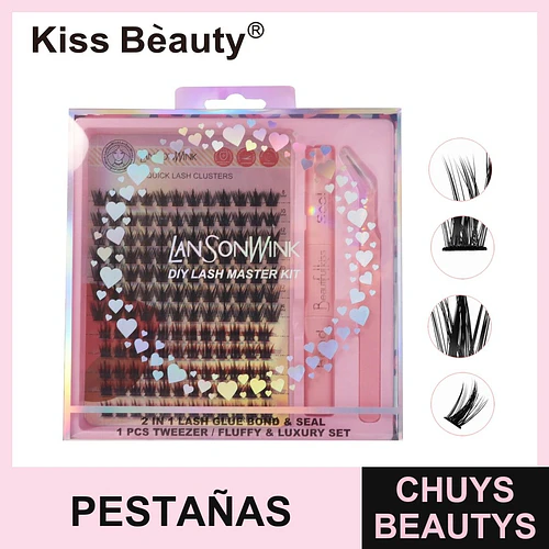 Kit de Pestañas Postizas Cluster DIY Completo Kiss Beauty Lansonwink - Chuys Beautys | Chuys Beautys