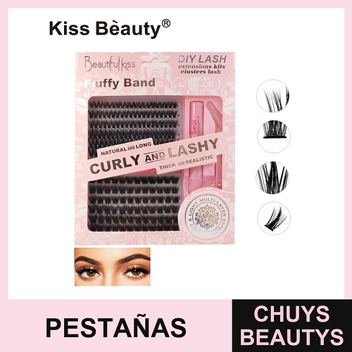 Kit de Extensiones de Pestañas Rizadas Largas y Voluminosas Kiss Bèauty DIY - Chuys Beautys | Chuys Beautys