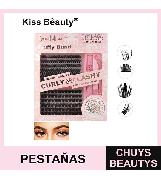Kit de Extensiones de Pestañas Rizadas Largas y Voluminosas Kiss Bèauty DIY