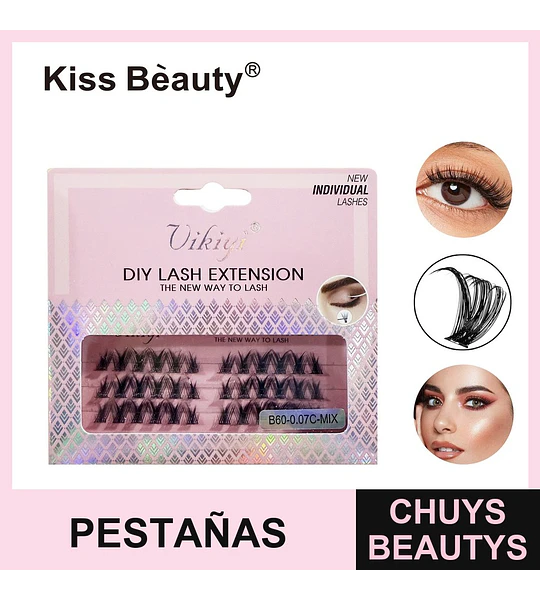 Pestañas Individuales DIY Extensiones Vikiyi Kiss Bèauty B60-0.07C-MIX