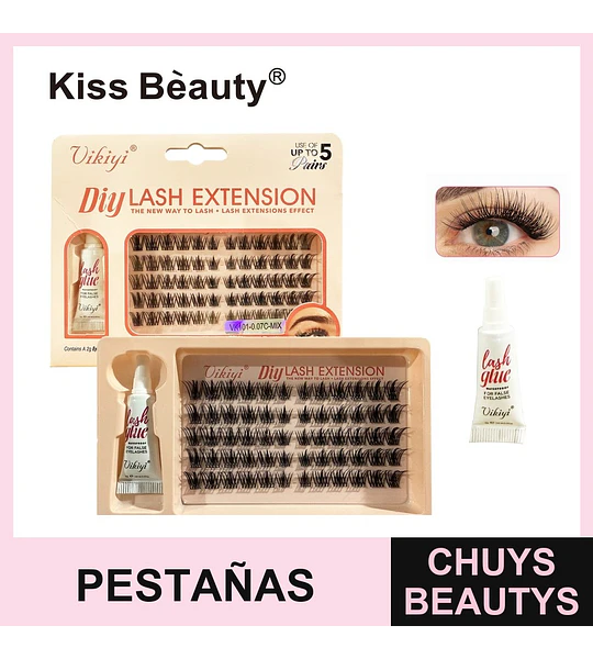 Pestañas postizas individuales Vikiyi DIY Lash Extension con pegamento