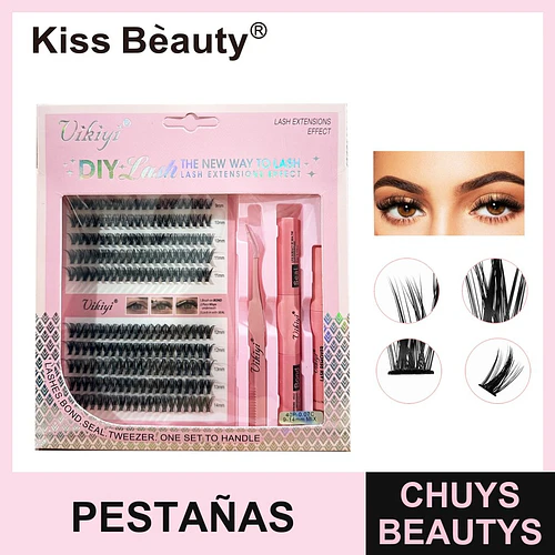 Kit de extensiones de pestañas DIY Vikiyi con adhesivo, sellador y pinzas, mix 9-14mm - Chuys Beautys | Chuys Beautys