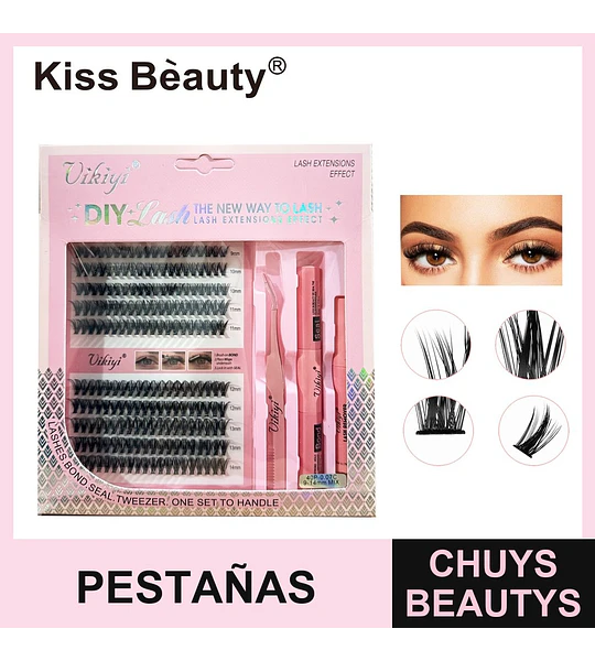 Kit de extensiones de pestañas DIY Vikiyi con adhesivo, sellador y pinzas, mix 9-14mm