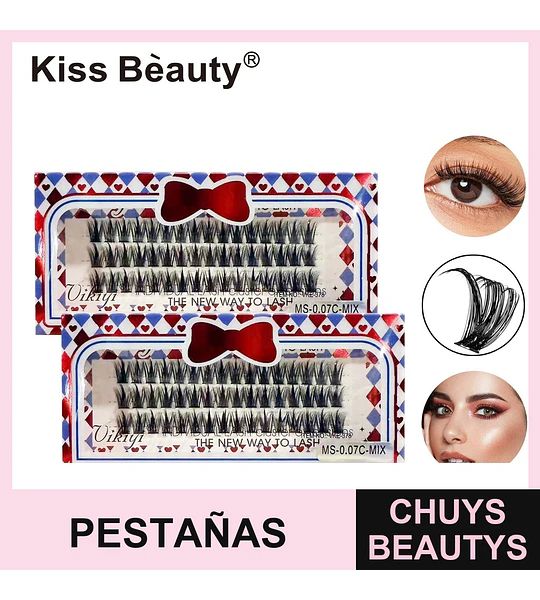 Pestañas Postizas Individuales en Cluster Kiss Beauty Vikiyi MS-0.07C-MIX