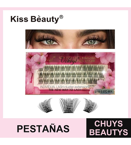 Pestañas postizas individuales cluster efecto natural Kiss Bèauty SYW-0.07C-MIX