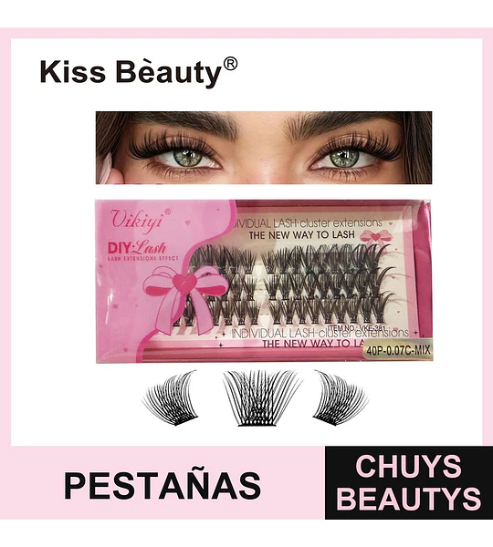 Kiss Beauty Vikiyi Pestañas Postizas Individuales en Racimo Efecto Extensiones