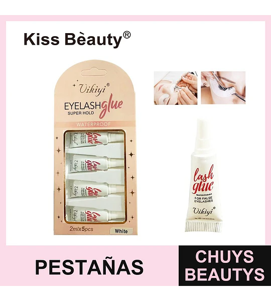 Pegamento para Pestañas Postizas Vikiyi Super Hold Waterproof Blanco 2ml x 5