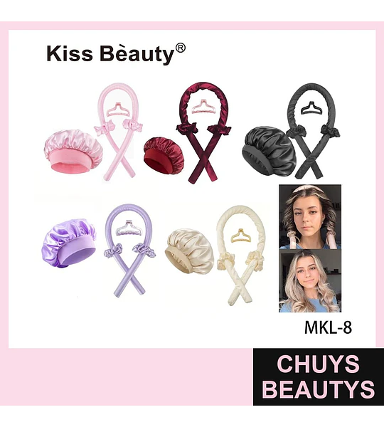 Set Rizador Sin Calor Satinado con Gorro de Noche Kiss Bèauty
