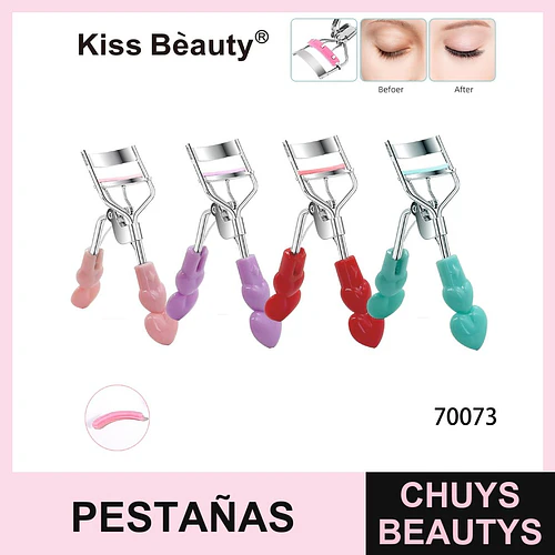Rizador de pestañas metálico con mango ergonómico de corazón Kiss Beauty - Chuys Beautys | Chuys Beautys