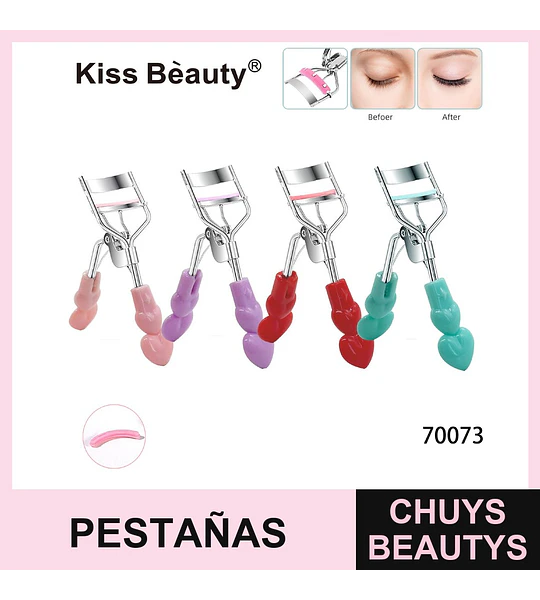 Rizador de pestañas metálico con mango ergonómico de corazón Kiss Beauty