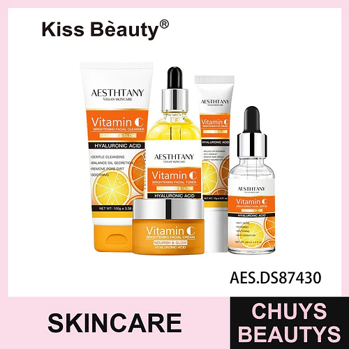 Set Skincare Facial Aclarante Vitamina C y Ácido Hialurónico Kiss Beauty AESTHTANY - Chuys Beautys | Chuys Beautys