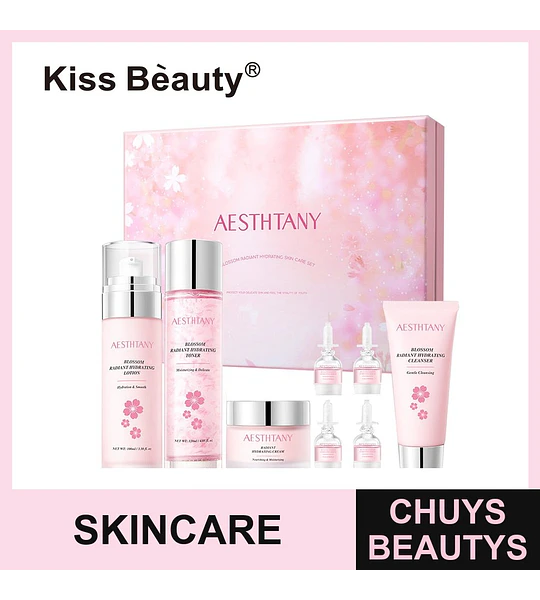 Set de Cuidado Facial Hidratante Radiante AESTHTANY Blossom, 16 piezas