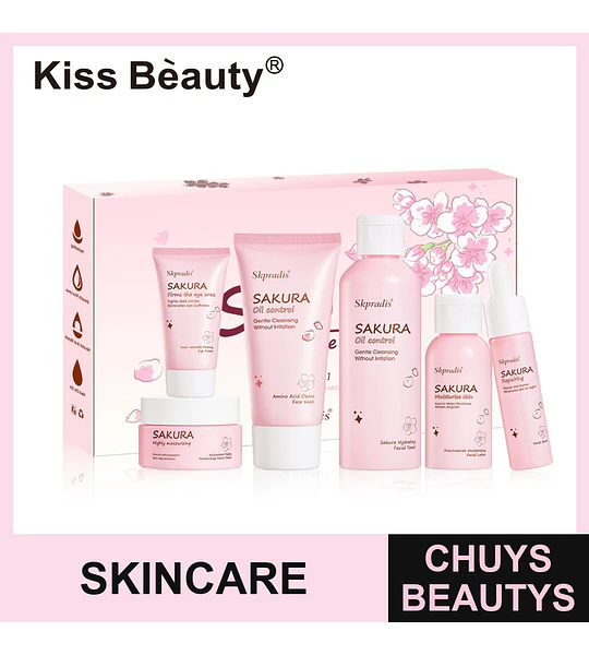 Set de Cuidado Facial Kiss Beauty Sakura Hidratante y Control de Grasa, 16 Piezas