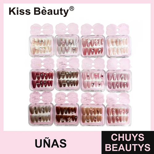 Uñas postizas decoradas colección nude y pastel Kiss Bèauty 720 piezas - Chuys Beautys | Chuys Beautys