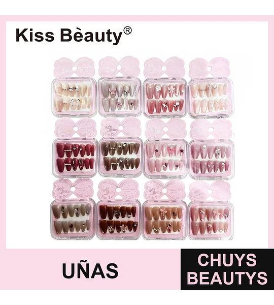 Uñas postizas decoradas colección nude y pastel Kiss Bèauty 720 piezas