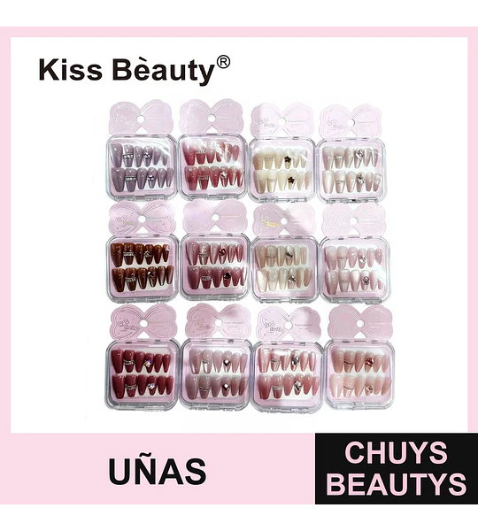 Set de Uñas Postizas Decoradas con Pedrería Kiss Bèauty