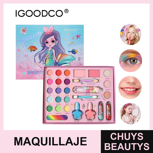 Set de Maquillaje Infantil IGOODCO Temática Sirena 72 Piezas - Chuys Beautys | Chuys Beautys