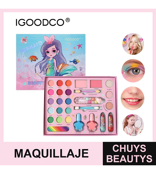 Set de Maquillaje Infantil IGOODCO Temática Sirena 72 Piezas