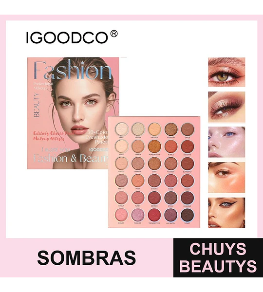 Paleta de Sombras IGOODCO Profesional de 30 Colores para Maquillaje de Ojos