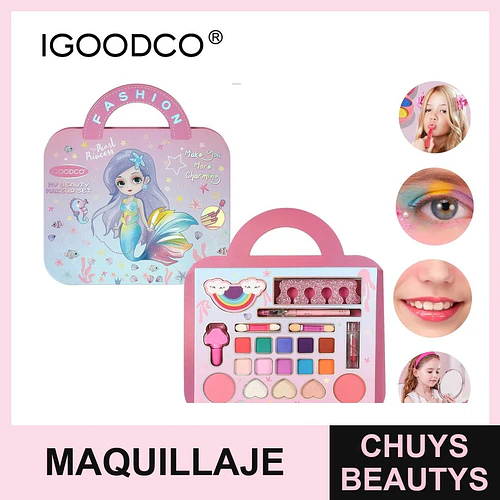 Set de Maquillaje Infantil IGOODCO Tema Sirena con Estuche Portátil - Chuys Beautys | Chuys Beautys