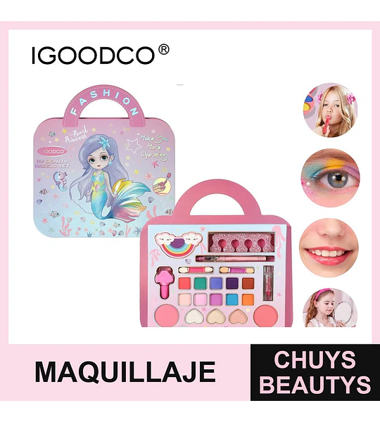 Set de Maquillaje Infantil IGOODCO Tema Sirena con Estuche Portátil