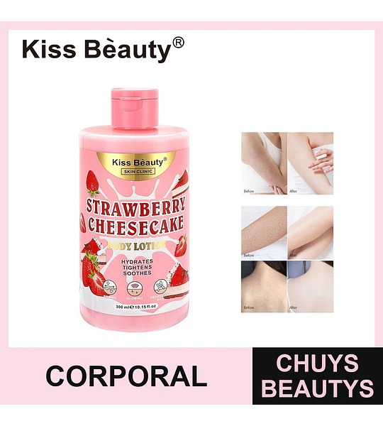 Loción corporal Kiss Beauty Strawberry Cheesecake hidratante y reafirmante