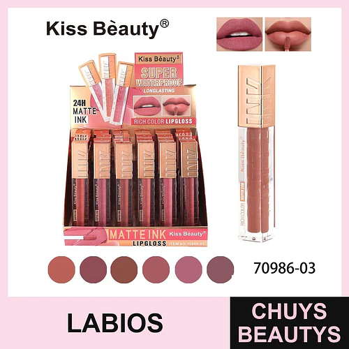 Labial Líquido Matte Ink Super Waterproof 24H Kiss Beauty - Chuys Beautys | Chuys Beautys