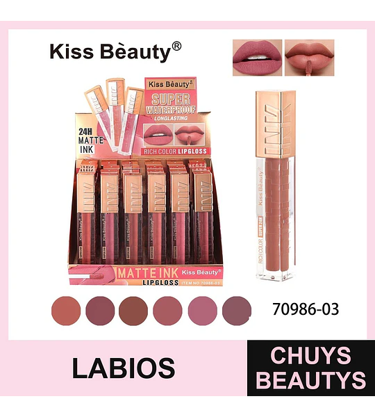 Labial Líquido Matte Ink Super Waterproof 24H Kiss Beauty