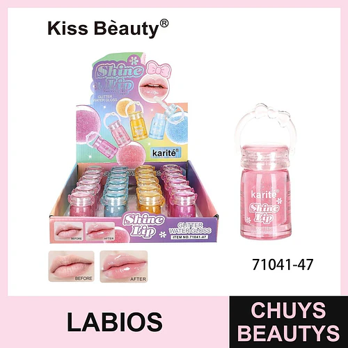 Brillo labial con glitter Karité Shine Lip en envase de mini balde - Chuys Beautys | Chuys Beautys